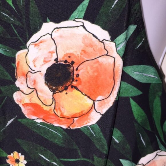 Cupshe Orange Green Black Striped Floral Swimsuit Bathing Suit Size Small - Picture 3 of 13